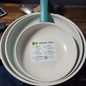 GreenPan Cream and Teal Non-Stick Frying Pan Set 8" 10' 12" Frying Pans